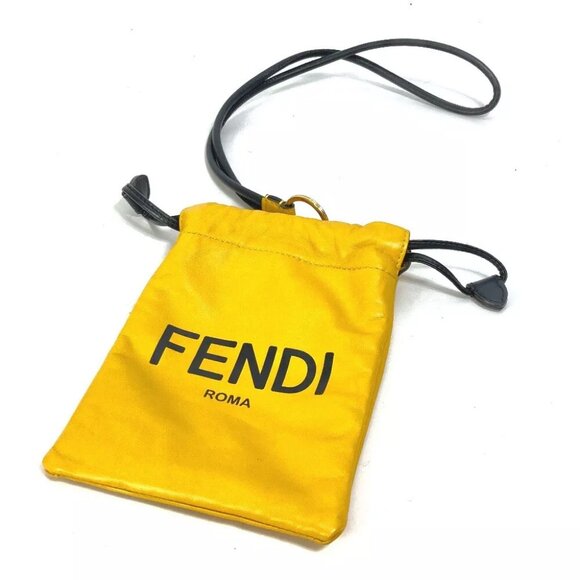 FENDI Phone holder phone pouch logo Neck with Strap Pouch yellow/Black - Picture 1 of 10